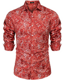 COOFANDY Men's Floral Dress Shirt Slim Fit Casual Paisley Printed Shirt Long Sleeve Button Down Shirts