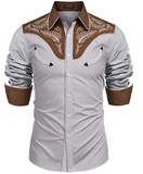 COOFANDY Men's Western Cowboy Embroidered Long Sleeve Button Down Shirt