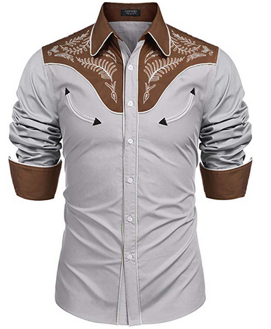 COOFANDY Men's Western Cowboy Embroidered Long Sleeve Button Down Shirt