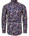 TUNEVUSE Men Floral Dress Shirts Long Sleeve Casual Button Down Shirts 100% Cotton